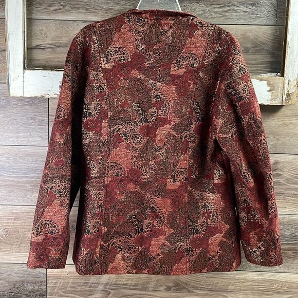 COLDWATER CREEK Sz Medium Rich Red Metallic Paisley Open Red Rust Blazer Jacket - Picture 4 of 8